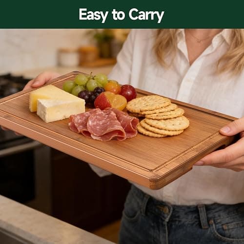 Zeawec 4-Piece Set Bamboo Cutting Board for Kitchen - Crack-Resistant Wood Chopping Boards with Deep Juice Grooves, Pre-Oiled Butcher Block for Meat, Vegetables & Cheese, Carbonized thumbnail 5