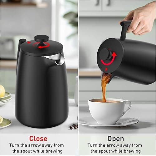 Secura 50oz French Press Coffee Maker – 304 Stainless Steel, Insulated Coffee Press with Extra Filter, Black thumbnail 3