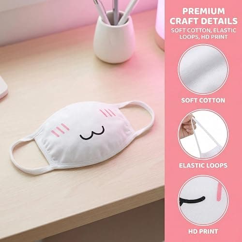 Generic 10pcs Cute Face Mask for Women & Men, Black White Pink Reusable Washable Cotton Full Face Protection for Adult Teens thumbnail 5