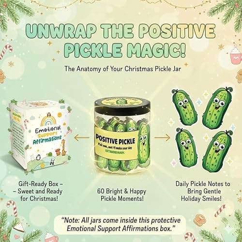 DEARMINE 60 Positive Pickle Cards Jar, Stocking Stuffers, Xmas Christmas White Elephant Gifts for Teenage, Women, Adults, Mom, Teachers, Sisters, Friends, Teen Girl Gifts Trendy Stuff thumbnail 4