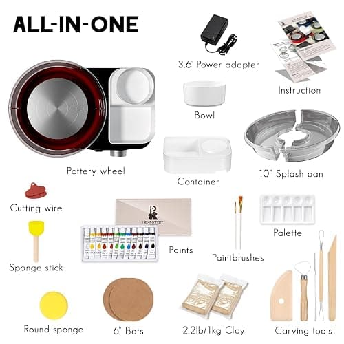 Pottery Wheel for Adults - Complete Pottery Tools Kit for Beginners, 6" Turntable Two-Way Rotation Adjustable Speed, 2.2 lbs. Air Dry Clay, Mini Clay Making Pottery Wheel with Storage Design (Red) thumbnail 2