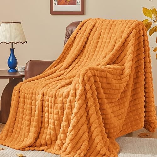 BEDELITE Burt Orange Fall Throw Blanket for Couch, Gifts for Women, 50"x60" | Cute Checked Soft Warm Fluffy Blanket for Bed Sofa, Lightweight Plush Cozy Fuzzy Blanket for Room Fall Decor, All Season Use - Image 1
