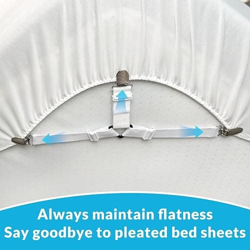 Inscool Bed Sheet Straps, 4-Pack Adjustable Bed Sheet Clips - Easy Install Secure Fit Clips, Non-Slip Elastic Holders for Fitted Sheets | Keep Sheets in Place (White) thumbnail 5