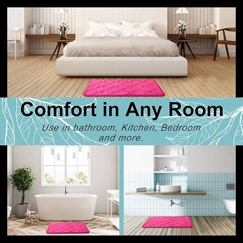 OLANLY Memory Foam Bath Mat Rug 24x16, Ultra Soft Bathroom Rugs, Deep Pink | Thick Absorbent Carpet, Non-Slip Backing, Machine Washable, for Bathroom Floor, Tub, Shower and Home Decor Accessories thumbnail 9
