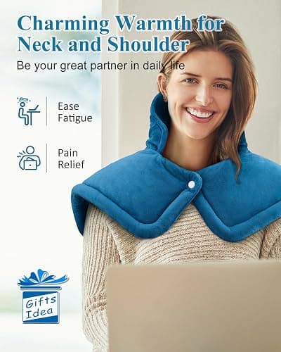 Heating Pad for Neck Shoulders Pain Relief, Christmas Gifts for Men Women Mom Dad Seniors, Electric Weighted Heated Wrap 6 Heat Settings 4 Timers Auto Off, Birthday Anniversary Retirement Gifts, Blue thumbnail 2