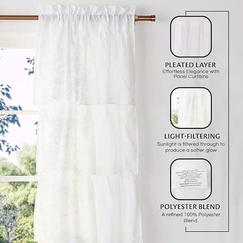 Dainty Home Pleated Layer Curtains for Living Room and Bedroom White 84" x 40" Set of 2 Rod Pocket Header Curtains Long Curtain Panel Window Curtains thumbnail 7
