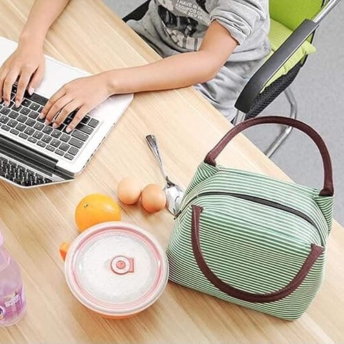 2PCS Lunch Bags Reusable Lunch Tote Bags Portable Lunch Cooler Bag Lunch Holder Insulated Lunch Box Bag for Picnic Office Beach (Green+Red) thumbnail 9