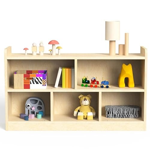 bbgroundgrm Birch Plywood Wood Montessori Shelf - 5-Section Storage Cabinet, 2-Shelf Organizer for Kids, Ideal for Classrooms, Playrooms, Daycares, and Preschools - Image 1