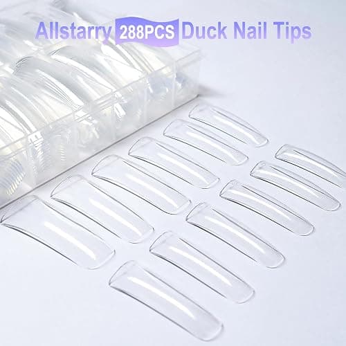 Allstarry Duck Nail Tips, 288pcs Long Curved Nail Tips Full Cover 12 Sizes XXL Clear Duck Nails Press on Crystal Ducks Feet False Nails Extension French Soft Gel Fan Tip for Y2K Salon DIY - 44MM thumbnail 6