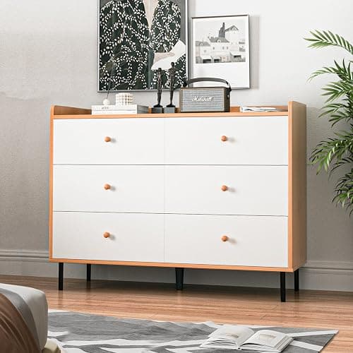 MAIYORIAT Dresser for Bedroom, 6 Drawer Natural Wood Dresser with Wide Drawer and Metal Handles, Modern Dressers & Chests of Drawers for Hallway Entryway thumbnail 4
