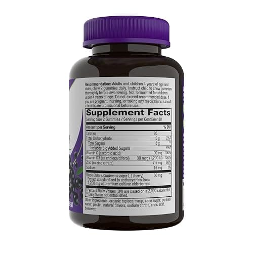 Nature’s Way Sambucus Elderberry Immune Support Gummies for Kids & Adults* with Black Elderberry Extract, Vitamin C, Vitamin D3, and Zinc, 60 Gummies (Packaging May Vary) thumbnail 8