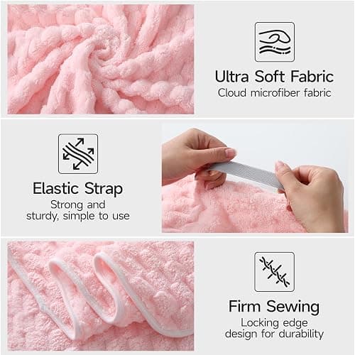 REDKISS 2 Pack Microfiber Hair Towels - Extra Large Hair Towel Wrap for Women, 24x42 inch Pink Hair Towels with Elastic Strap, Super Soft Blue Hair Drying Towels Curly Anti Frizz Turbans thumbnail 7