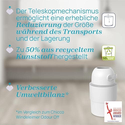 Chicco Telescopic Nappy Eater Compact Odour Control, Diaper Disposal, Foldable Storage Basket and Space-saving, No Refills, Normal Bags are Used, White thumbnail 5