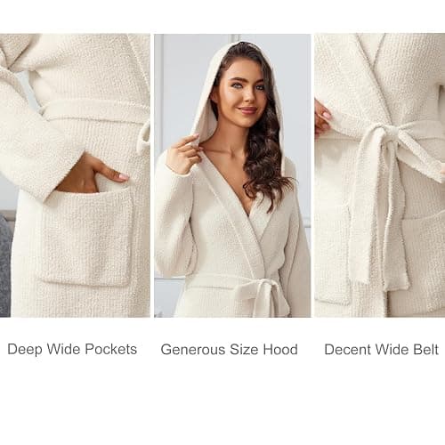 MH MYLUNE HOME Ultra Soft Robe With Pockets, Spa Bathrobe Loungewear Calf-Length, Plush Fuzzy Fluffy Wrap Robe for Women thumbnail 6