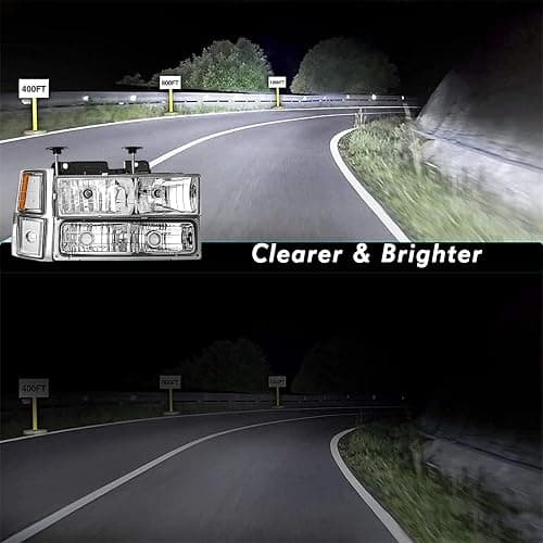 TUSDAR 8PCS Headlight Assembly for 1994-1998 Chevy Silverado Tahoe Suburban C10 C/K 1500 2500 3500 Replacement w/Bulbs Chrome & Amber NOT FIT GMC thumbnail 8