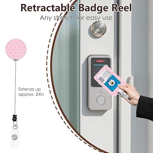 Polka Dot Badge Holder Retractable Lanyard, Lanyards for ID Badges Name Tags Vertical Card Holder, Detachable Lanyard Badge Reel Retractable, for Nurses Doctors Teachers Businessman（Pink） thumbnail 5