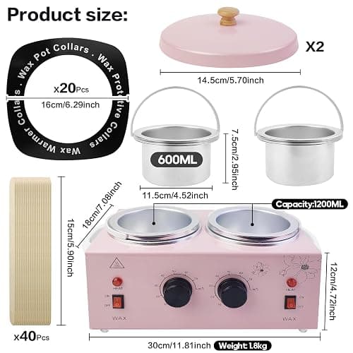 Portable Wax Warmer with Adjustable Temperature and 40 Wax Sticks - Painless Hair Removal for Women and Men (Pink-Double Pots) thumbnail 2