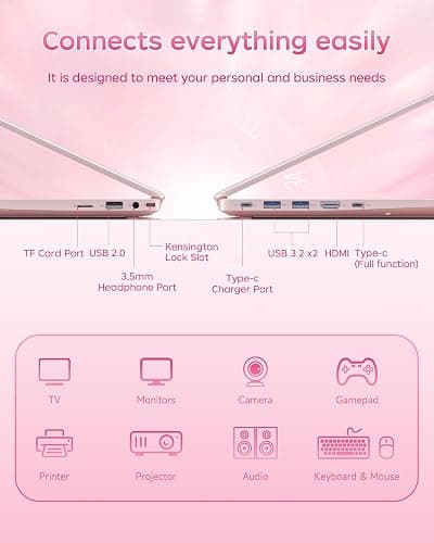 Zrasu 14" Pink Laptop Computer, Win11, Pentium Gold 6500Y (Up to 3.4GHz), 8GB RAM 256GB SSD, WiFi 5, BT 5.0, Portable Notebook for Study, Work, Entertainment thumbnail 3