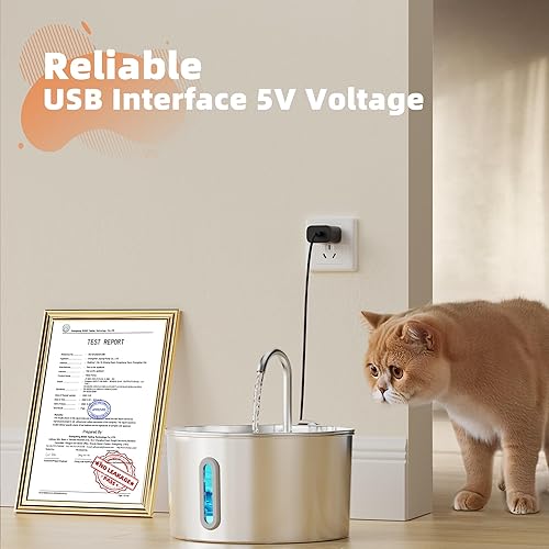 Cat Water Fountain Stainless Steel: 2.2 L Cat Fountain for Drinking - Automatic Pet Water Fountain for Cats Inside - Metal Cat Dog Water Dispenser Bowl with Faucet Water Level Window Ultra Quiet Pump thumbnail 7