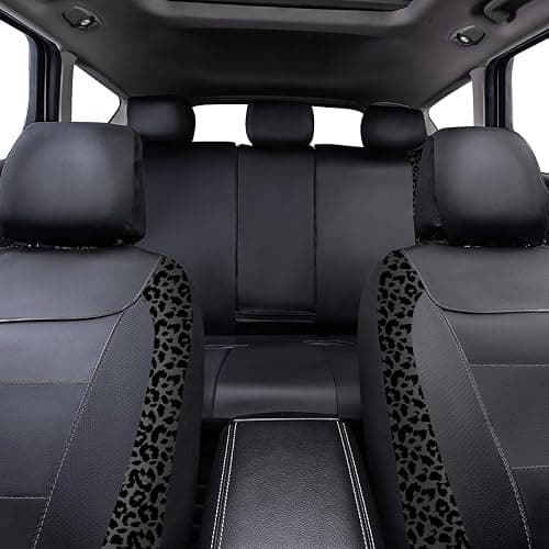 Flying Banner Carbon Fiber Leather Vehicle Seat Covers, Leopard Gray Black, Universal Fit - 8PCS thumbnail 6