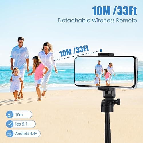 Portable Smartphone Tripod Selfie Stick with Bluetooth Remote Control, Compatible with iPhone/Android, Multi-Functional Foldable Design for Live Streaming, Video Recording, and Photography thumbnail 4