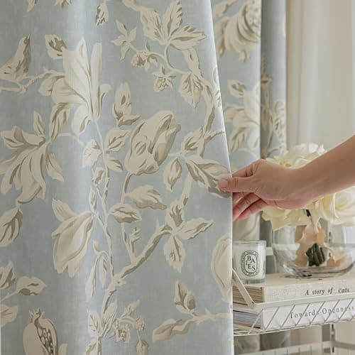 VisionaryHomeDesign Blue Floral Curtains, Memory Trained, French Country, Light Filtering,for Office，Game Room，Doors 2Panels (Blue, 50" W x 96" L) - Image 1