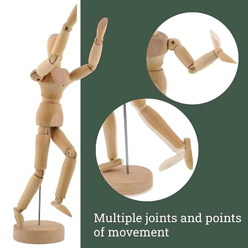 US Art Supply® Wood Artist Drawing Manikin Articulated Mannequin with Base and Flexible Body - Perfect for Drawing The Human Figure (5" Male) thumbnail 4