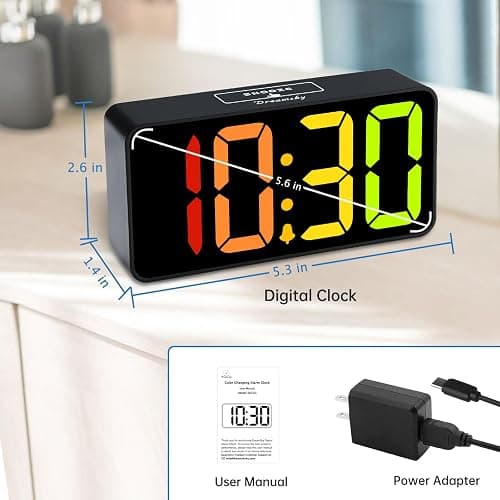 DreamSky Small Digital Alarm Clocks for Bedrooms - RGB Electric Alarm Clock for Kids Bedside Nightstand, Desk Clock with Large Numbers, Dimmer, Adjustable Alarm Volume, USB Port, USB-C Adapter Powered thumbnail 2