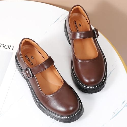 Mary Jane Shoes Women Platform Non-Slip Classics Round Toe Ankle Strap Comfort Casual Oxford Dress Work Mary Jane Flat Shoes thumbnail 3