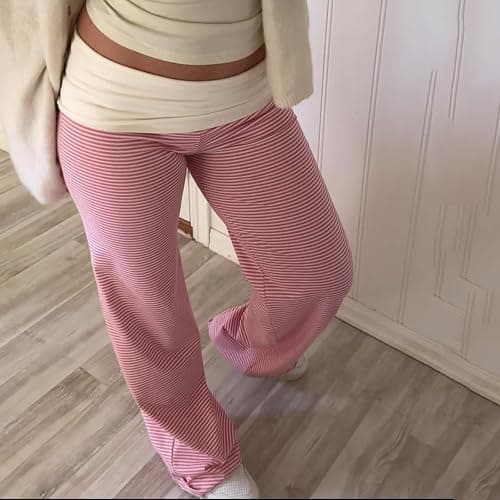 FOMOYUU Women's Fold Over Lounge Pants Low Rise Wide Leg Yoga Sweatpants Stretchy Bell Bottoms Leggings Roll Over Pants thumbnail 4
