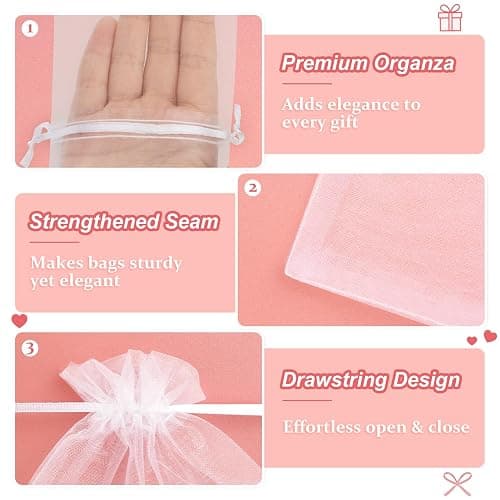 Crweety 50 Pcs Organza Bags 4x6, White Small Mesh Gift Bags Drawstring Bulk | Use for Jewelry Candy Soap Treat Sachet, Mini Party Favor Goodie Pouches, for Wedding Baby Bridal Shower Birthday Halloween thumbnail 6