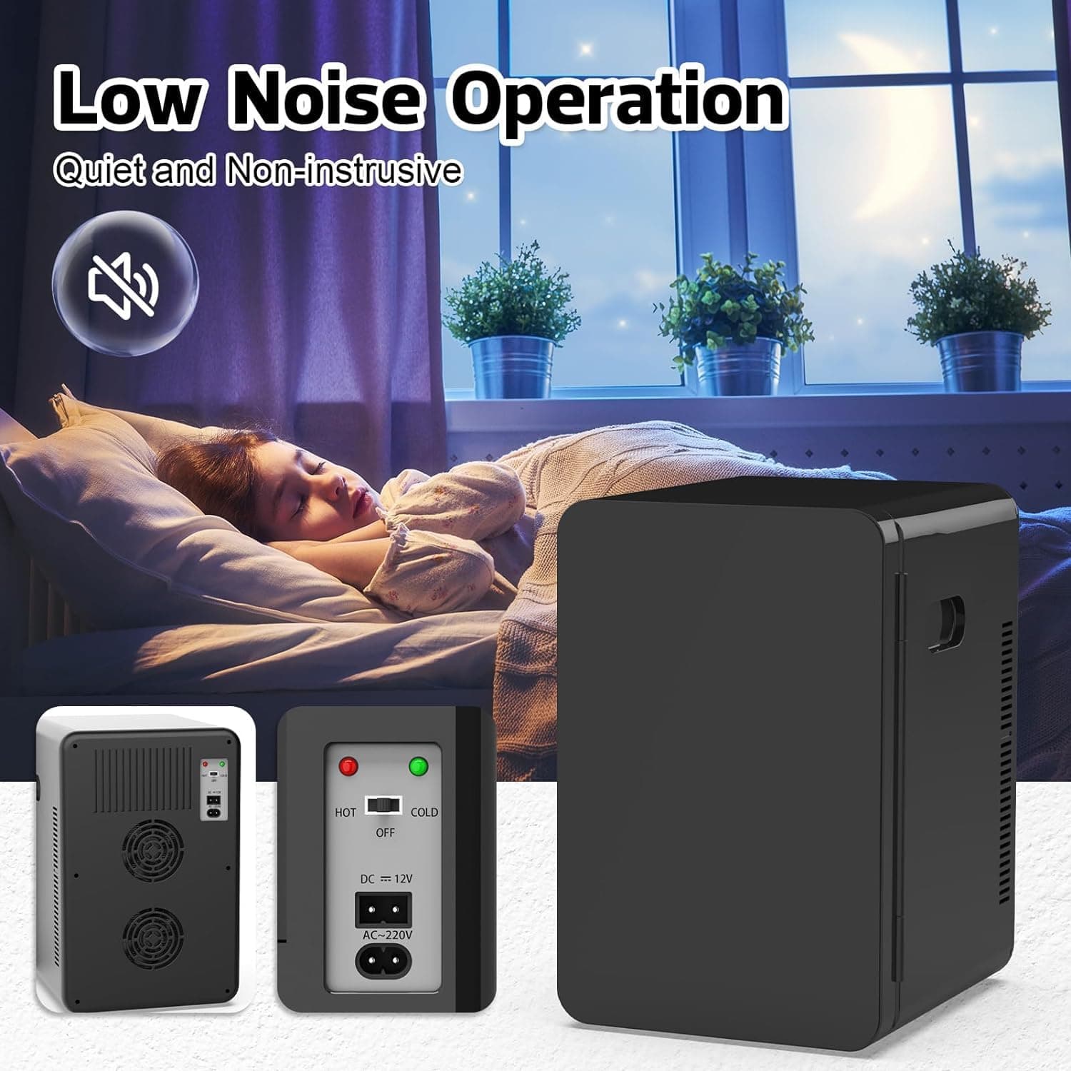 Personal Mini Fridge Cooler, 22L Portable Small Fridge Cooler and Warmer for Car Office Desk & Dorm Food Beverage Skincare Makeup, Black thumbnail 5