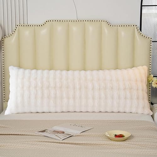 Uhamho Fluffy Faux Fur Body Pillowcase, Luxury Bubble Waffle Carved Plush Long Size 21"x54" Body Pillow Cover for Adults and Children Soft and Furry, Zipper Closure, Beige thumbnail 2
