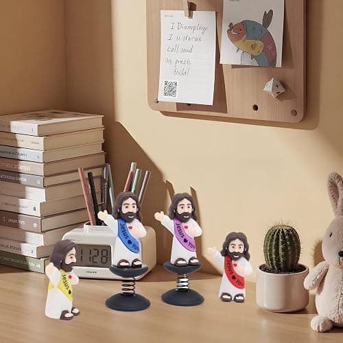 Yelakey Dashboard Jesus Bobblehead Jesus with Smile Face Blessing You Christian Car Accessories Religious Believers Home Decoration with Sticky Pad (Blue & Purple) thumbnail 2