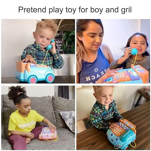 Baby Phone Toy,Baby Toy Phone Cartoon Baby Piano Music Light Toy Children Pretend Phone, Kids Cell Phone Girl with Light Parent-Child Interactive Toy Gift Game Boy Girl Early Education Gift Pink 18M+ - Pink thumbnail 4