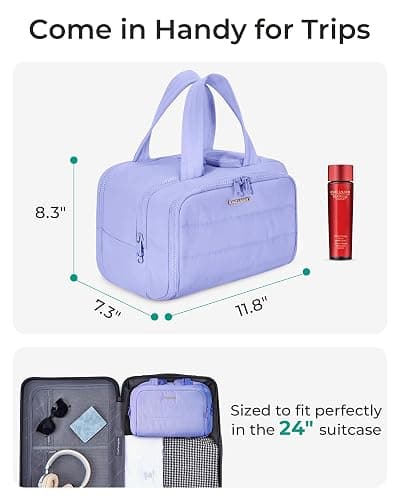 BAGSMART Travel Toiletry Bag, Crush Toiletry Bag for Women, Wide-open Puffy Toiletry Bags for Traveling, Large Travel Cosmetic Makeup Bag Organizer for Accessories,Toiletrie, Purple thumbnail 6