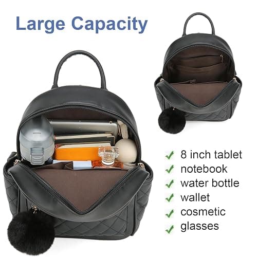 Barsine Girls Fashion Mini Backpack Purse Small Cute Plaid Leather Women Backpacks Little Bag (Black) thumbnail 4