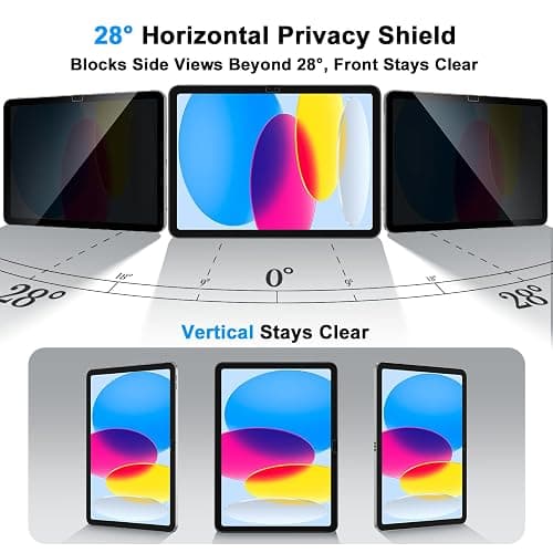JSUSOU Privacy Screen Protector for iPad 11th Generation (A16) 2025/ 10th Gen 2022, Anti-Spy Tempered Glass Film for iPad A16, Touch Sensitive，Bubble Free, Case Friendly, 1 Pack thumbnail 8