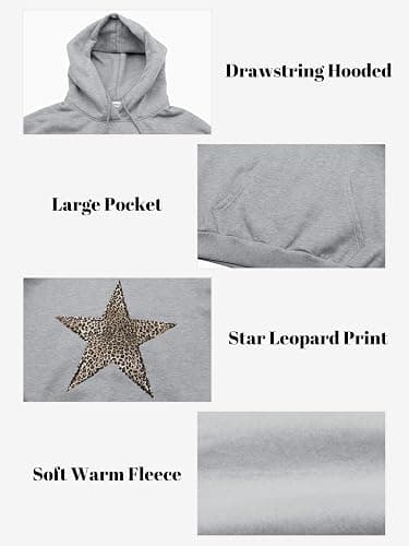 Baonmy Oversized Hoodies Women Star Leopard Print Hooded Preppy Fleece Sweatshirt Long Sleeve Y2K Graphic Hoodie with Pockets thumbnail 5