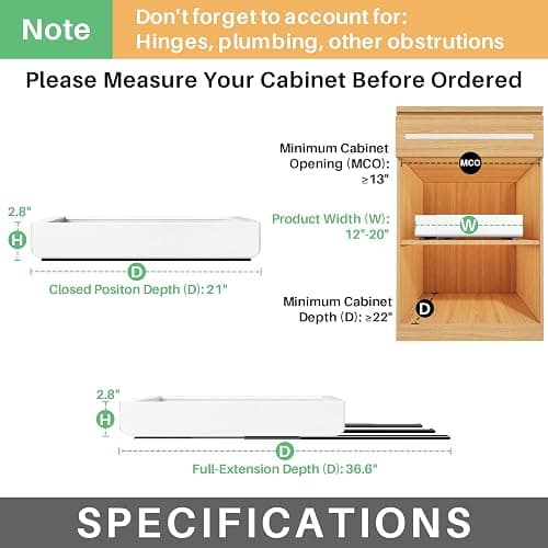 Pull out Cabinet Organizer, 2-pack, Expandable(12"-20") Heavy Duty Slide out Drawers Fixed with Adhesive Nano Film for Pots, Roll out Shelf Storage for Kitchen Base Cabinet Organization(3 Rails) thumbnail 2