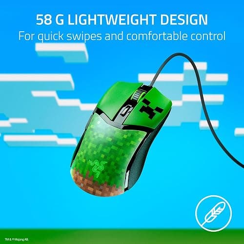 Razer Cobra Wired Gaming Mouse: 58g Lightweight - Gen-3 Optical Switches - Chroma RGB Lighting Underglow - Precise 8500 DPI Optical Sensor - 100% PTFE Mouse Feet - Speedflex Cable - Minecraft Edition thumbnail 3