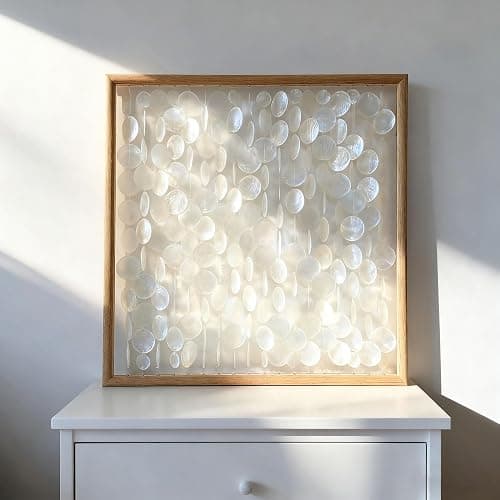 Bergamot 3D Handmade 24"x24" Capiz Shell Wall Hanging Decor, Solid Wooden Framed Coastal Wall Decor, Minimalist White Sea Shell Art for Living Room, Bedroom, Office thumbnail 7