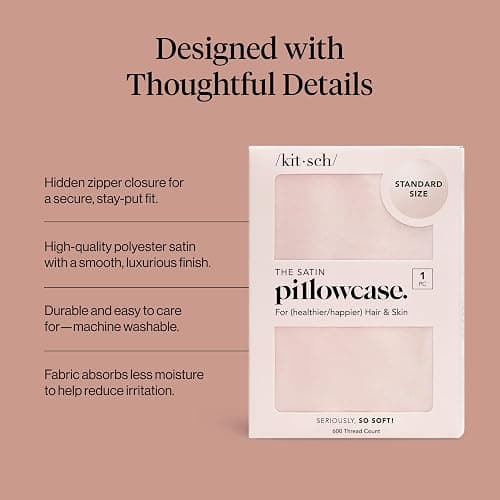 Kitsch Satin Pillowcase with Zipper for Hair & Skin, Softer Than Silk Pillow Cases Queen, Smooth Pillow Covers, Machine Washable, Wrinkle-Free, Cooling Satin Pillow Cases Standard Size 19"x26" (Blush) thumbnail 4
