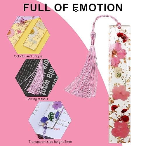 Bookmarks for Women, Kaluofan 2PCS Book Marks for Reading Women, Durable Handmade Dried Flower Resin Bookmarks with Tassels, Pretty and Increase Reading Interest thumbnail 4