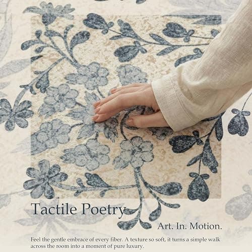 jinchan 8x10 Washable Living Room Area Rug, Vintage Floral, Blue/Cream | Soft Non-Slip Low-Pile, Botanical Aesthetic Throw Carpet for Bedroom Dining Room Nursery thumbnail 5
