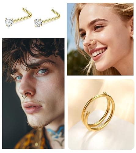 Leocuci Nose Piercings Studs Hoop Nose Rings for Women Gold Plated thumbnail 5