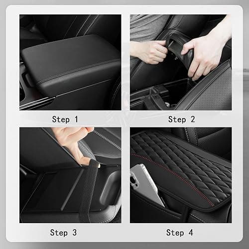 IHOTDER Patchwork Leather Center Console Covers for Cars,Upgraded Arm Rest Cover for Car with Side Storage Pocket for Car Seat Organizer,Middle Console Cover Stylish Car Decoration (Red) thumbnail 6