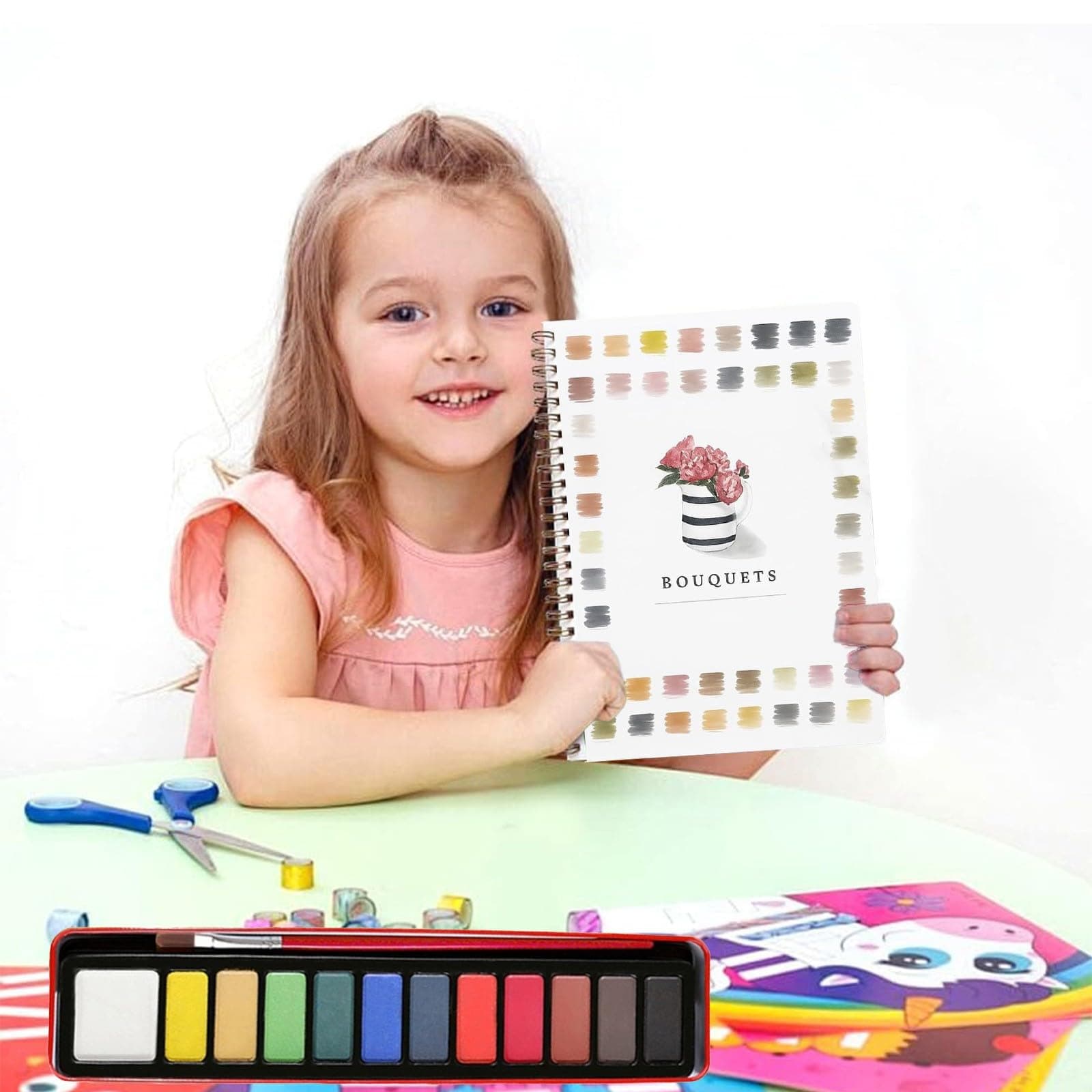 Watercolour Painting Book for Beginners with 12-Color Paint Set & Brush for Kids & Adults- Cartoon Watercolor Workbook,Ideal Gift - Premium Watercolour Paper, Art Supplies Kit thumbnail 2