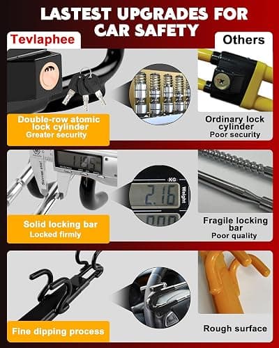 Tevlaphee Steering Wheel Lock Anti-Theft Car Device Heavy Duty Security Car Lock Antitheft Locking Devices Great Deterrent Adjustable Car Wheel Lock Anti Theft for Vehicle Truck with 3 Keys(Black) thumbnail 3