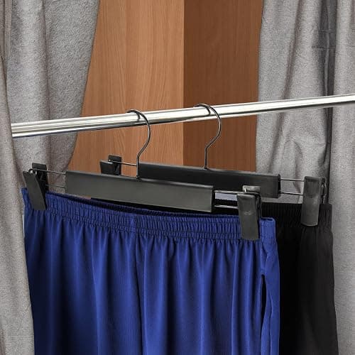 GUANJUNE 10 Pack Clothes Pants Hangers, Space-Saving Skirt Holders with 360 ° Swivel Hooks, Adjustable Clips, Trouser Coat Garment Jeans Black - 10 Pack - Black thumbnail 7